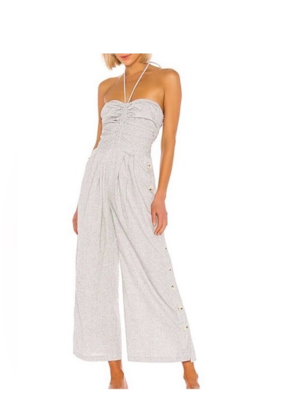 L'Academie black white Josephine jumpsuit crop buttons halter neck S